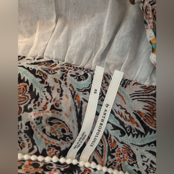 ANTHROPOLOGIE Faux Wrap Deep-V Neck Paisley Ruffle Blouse, size extra small - Picture 8 of 11